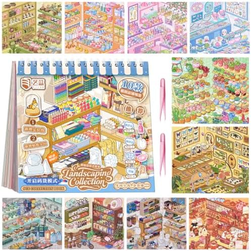 10 Sets 3D Big Size Stickers Scene Book DIY Room House Scenes Stickers Book