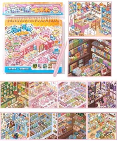 10 Sets 3D Shelf Sticker scene Book, DIY Miniature Scene Therapy for Adults