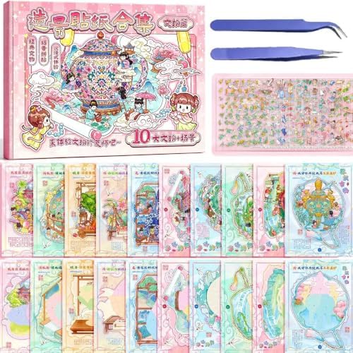 10 Sets 3D Sticker Scene Book,Sticker Therapy for Adults