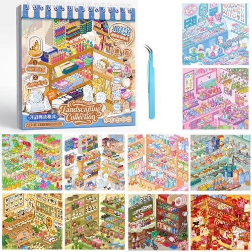 10 Sets Big Size 3D Sticker Scene Book for Adults Children
