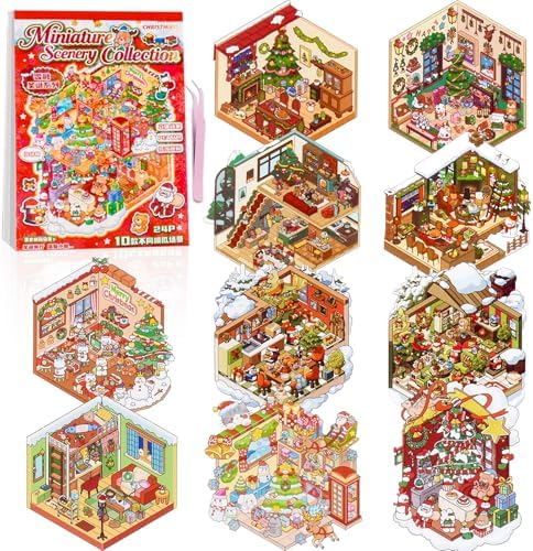 10 Sets Christmas 3D Sticker Scenes Book DIY 3D House Stickers Therapy