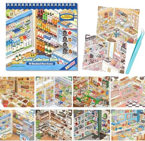 10 Sets DIY 3D Sticker Scene Collection Book, Miniature Cozy Room Stickers