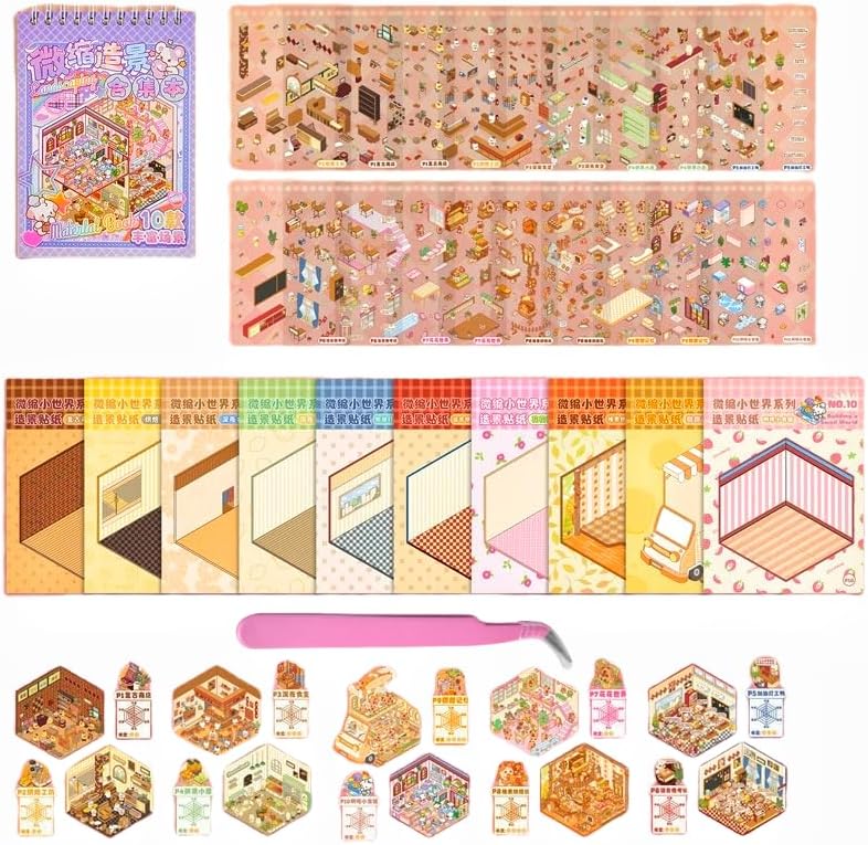 10 Sets DIY 3D Sticker Scene DIY Isometric House Sticker Therapy for Adults