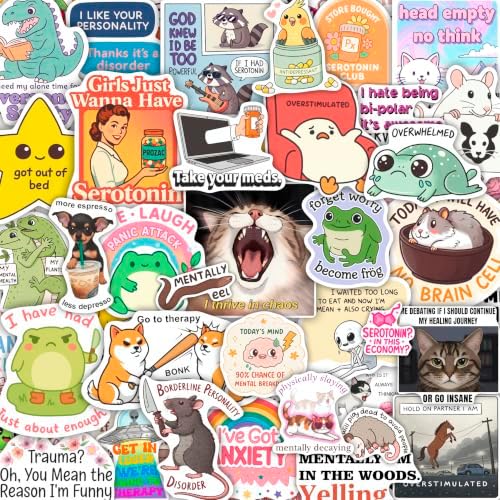 100Pcs Funny Mental Health Stickers, Waterproof Vinyl Therapy Decals