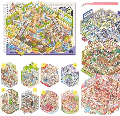 12 Sets 3D Scene Sticker Books for Adult Kids Teenager