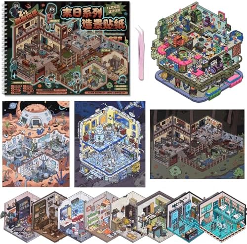 12PCS Big Size Stickers Scene Books DIY House Room Scenes Sticker Book