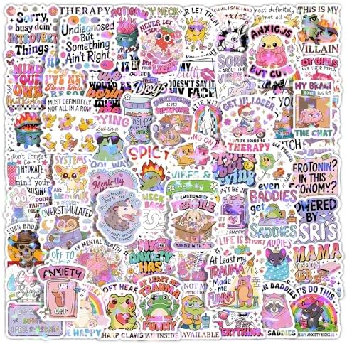 130PCS Holographic Funny Mental Health Stickers Gifts for Teens Adults