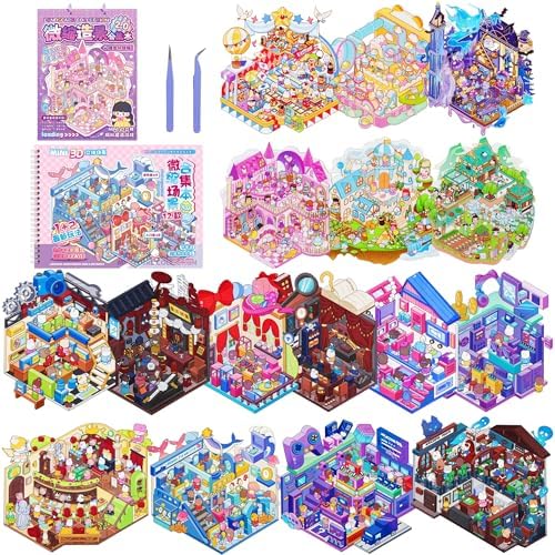 18 Sets Big Size 3D House Scene Sticker Book, DIY Cute Scene Stickers Make