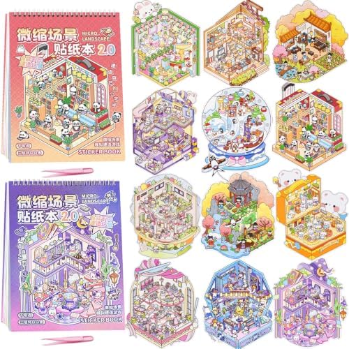 2 Books Big Size 3D Scene Stickers, 12 Pcs