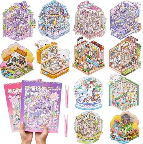 2 Books Big Size DIY 3D House Stickers Book 12 Pcs of 3D Scene Stickers