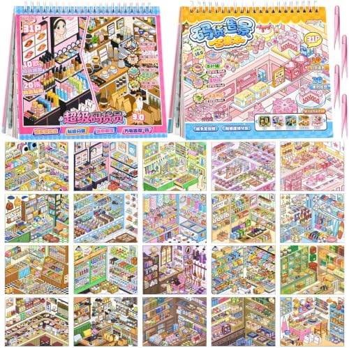 2 Books Big Size DIY 3D Scene Stickers 20 Sets Therapy Scenes Stickers Book