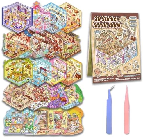 20 3D Sticker Scene Book,Sticker Book for Adults Vivid Isometric House