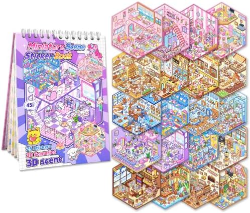 20 Sets 3D Scene Sticker Book for Kids & Adults Fun Mini Cute Kawaii Stickers