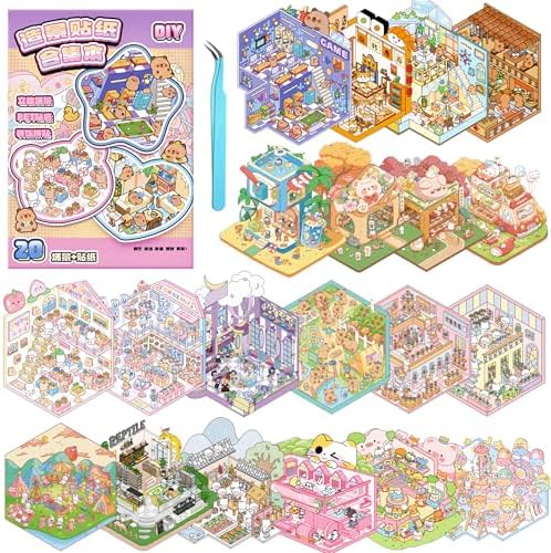 20 Sets 3D Sticker Landscape Set,Different Scenes Sticker Sheets Set with