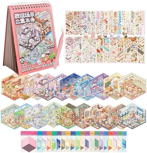 20 Sets 3D Sticker Scene Book,DIY Miniature Scene Sticker Therapy for Adult