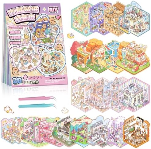 20 Sets 3D Sticker Scene Book for Adults,DIY Create Your Own Mini House