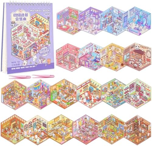 20 Sets 3D Sticker Scene Book, Fun Cute Cartoon Sticker Room Scene Book