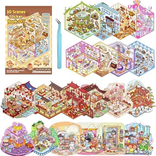 20 Sets DIY 3D House Stickers Scene Collection Book for Kids Adults