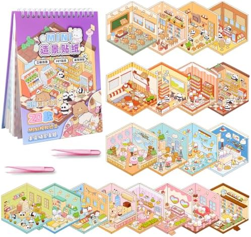 20 Sets DIY 3D Scene Stickers Book, Cartoon Room Scenes Sticker Book