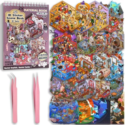 20 Sets DIY 3D Sticker Scene Book for Kids Adults Room Sticker Therapy