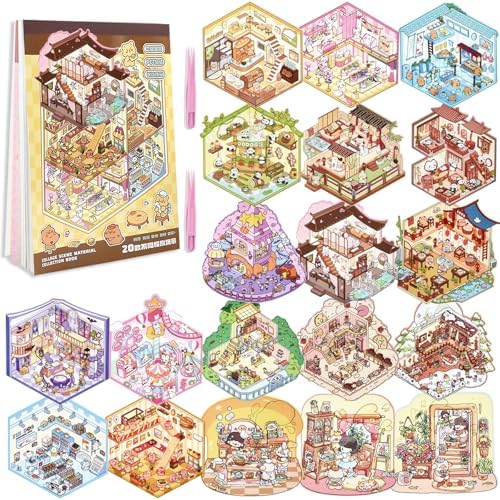 20 Sets DIY 3D Sticker Scene Collection Book DIY 3D House Stickers
