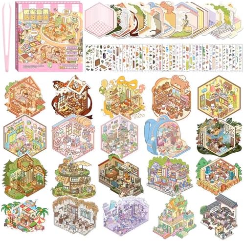 20 Sets DIY 3D Sticker Scene, Sticker Collection Book