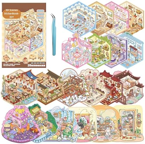 20 Sets Scene Sticker for Children, 3D Sticker Scenes Book for Boy & Girl