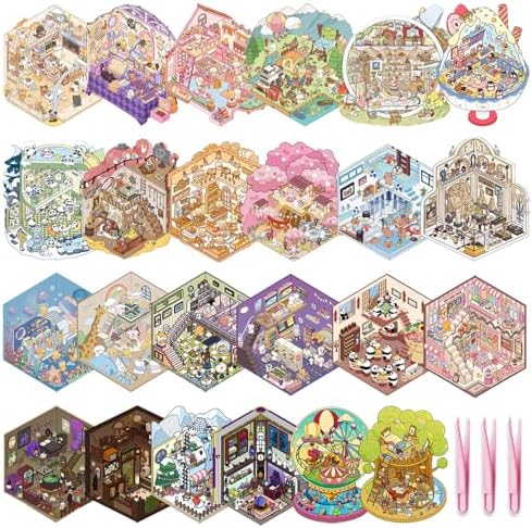 24 Sets 3D Scene Sticker Therapy Fun Cartoon Make Your Own Room Shop Scenes