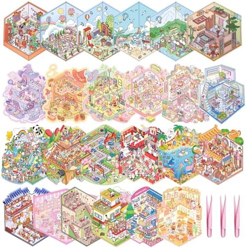 24 Sets 3D Sticker Scene DIY Sticker Therapy 3D House Stickers