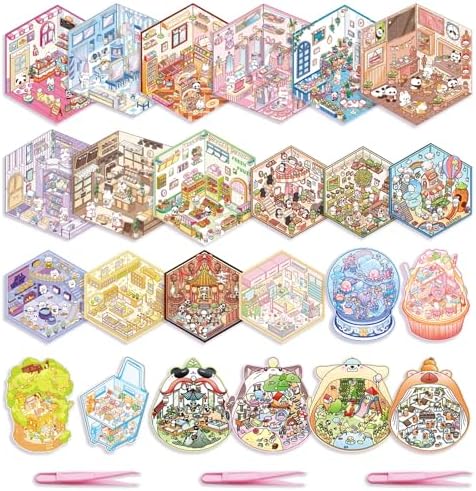 24 Sets 3D Sticker Scene Fun Cute Cartoon Stickers Scene