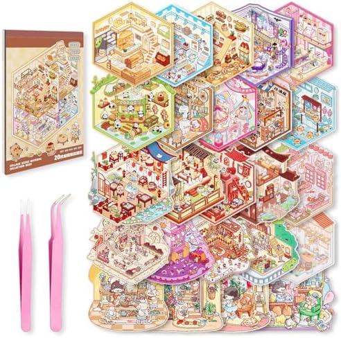 24 Sets DIY 3D Sticker Scene, Sticker Therapy Collection Book