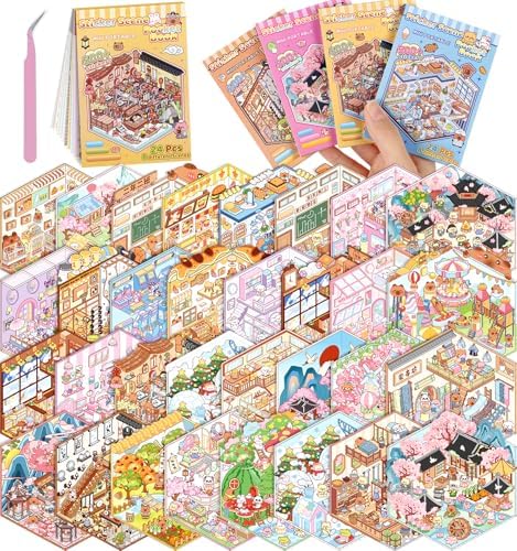 32 Sets Pocket DIY 3D Sticker Scene for Kids Fun DIY Sticker Scene