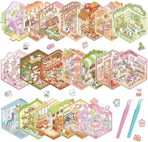 3D House Stickers,DIY Sticker Therapy for Adult Fun Cute Cartoon Stickers