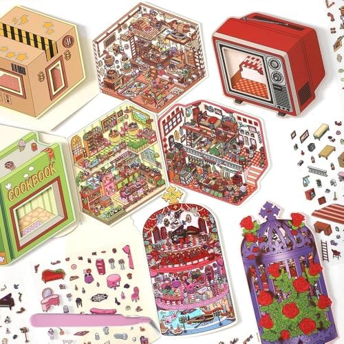 3D Sticker Scene 4 Sets DIY 3D House Stickers for Kids Make Your Own Kawaii