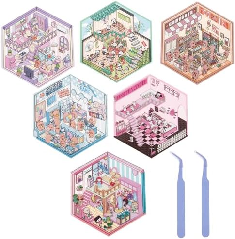 3D Sticker Scene, 6 Set Kawaii 3D House Sticker Create Your Own Warm Mini