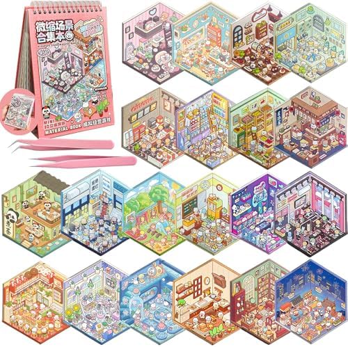 3D Sticker Scene Book, 20 Sets Cozy Room Scenes Sticker Book