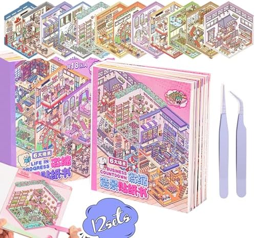 3D Sticker Scene Book for Adults DIY 3D Room Miniature Scene Stickers Kit