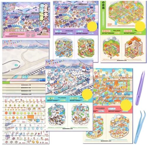 3D Sticker Scene Book, Stickers Therapy for Adults 12 Sets DIY Stickerscape
