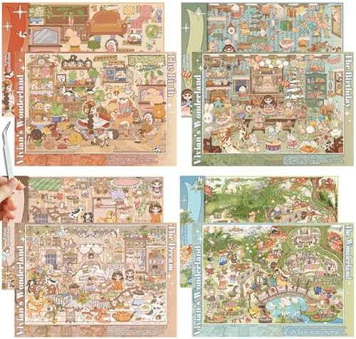 4 Sets A4 3D Diorama Scene Stickers for Adults
