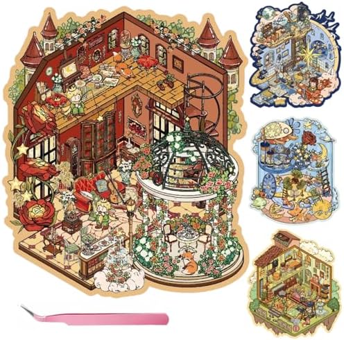 4 Sets Vintage 3D Sticker Scenes for Adults & Teens: DIY Sticker Therapy Kit