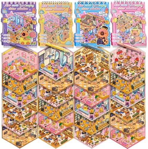 4 Sticker Books, 24 Sets DIY 3D Sticker Scenes for Kids & Adults to Design