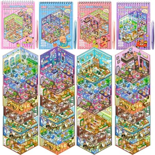 4 Sticker Books, 32 Sets (1200+) DIY 3D Sticker Scenes for Kids & Adults to