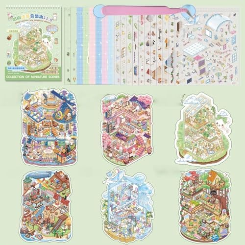 6 Sets Beach Vacation 3D Miniature Scene Stickers