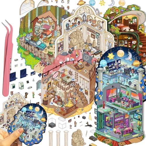 6 Sheets 3D Scene House Stickers