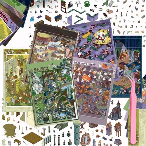 6 Sheets Large 3D Isometric Dark Gothic Scene Sticker