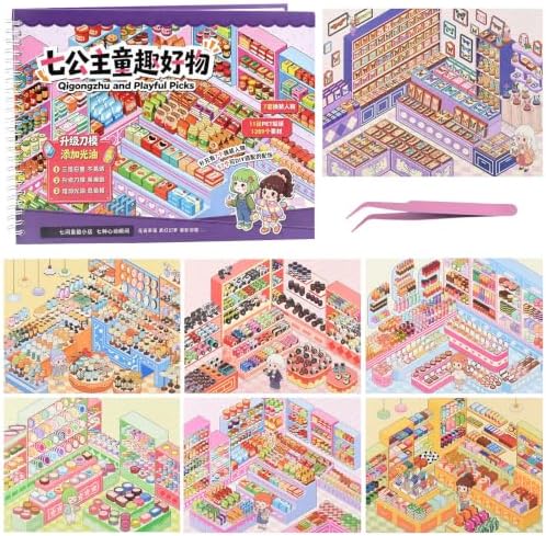 7 Pcs Big Size 3D Scenes Sticker Book 10inch Large Size Scene Stickers
