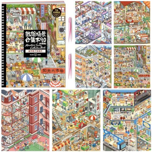 7 Sets Big Size Stickers Scene Books DIY 3D House Scenes Sticker Book
