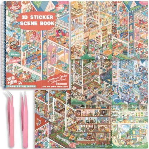 7 Sets Large DIY 3D Sticker Scene Book for Sticker Therapy Adults Kids
