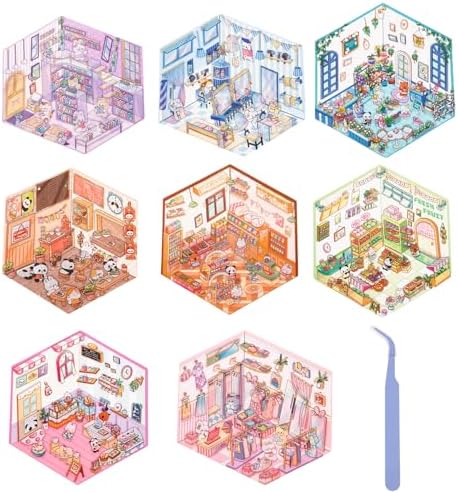 8 Set 3D House Stickers, Fun DIY Scene Sticker Make Your Own Warm Mini Home