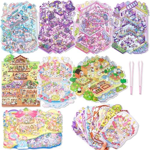 Aifong 8 Pcs Big Size DIY 3D Sticker Scene Cute Cartoon Stickers Scene
